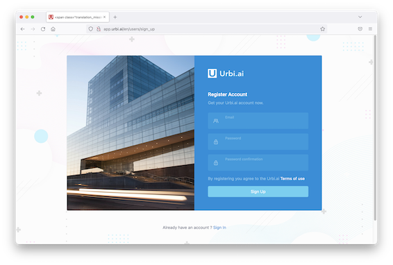 Urbi.ai Create account